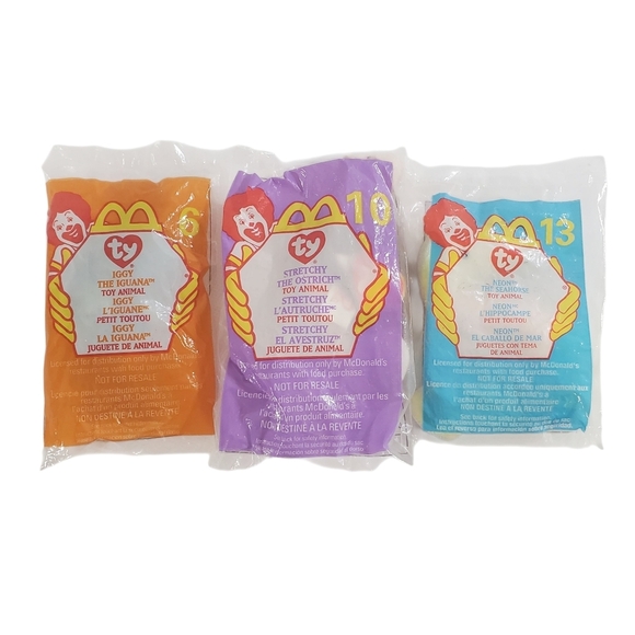 Ty Other - 🟢 McDonald's Ty Teenie Beanie Babies NIP - Neon Stretch & Iggy